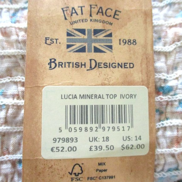 NWT Fat Face Lucia Mineral Top , Short Sleeve, Shirred Top, Multicolor, Size 14 - Picture 13 of 16